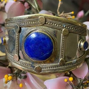 Antique lapis lazuli brass cuff